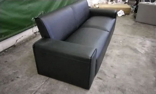 DESIGNER BLACK LEATHER LOW SEATED 2 SEATER SOFA