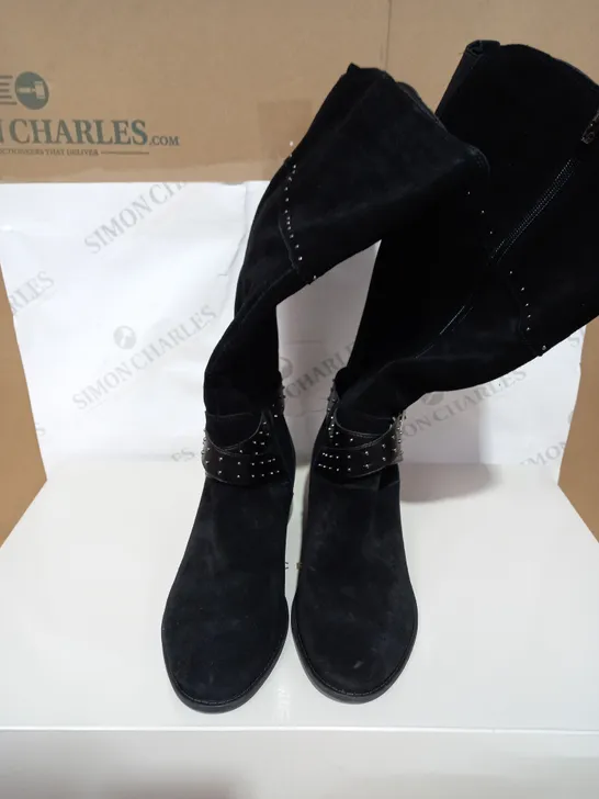 MARC FISHER BLACK SUEDE HIGH RISE BOOTS - SIZE 7	