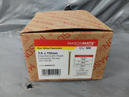 BOXED MASONMATE APPROXIMATWLY 100 ZINC YELLOW PASSIVATED 7.5x12mm COUNTERSUNK HEAD CONCRETE SCREWS - COLLECTION ONLY