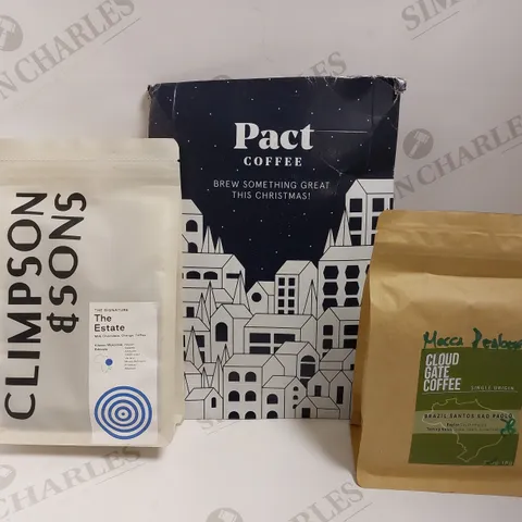 BOX OF APPROX 5 ITEMS TO INCLUDE PACT COFFEE BEANS, CLIMPSON & SONS COFFEE AND CLOUD GATE COFFEE