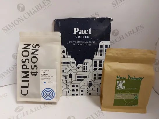 BOX OF APPROX 5 ITEMS TO INCLUDE PACT COFFEE BEANS, CLIMPSON & SONS COFFEE AND CLOUD GATE COFFEE