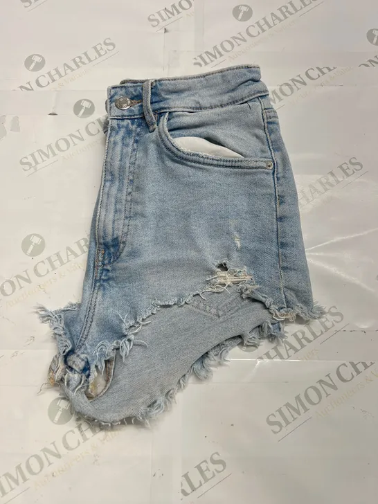 ZARA DISTRESSED CUT DENIM SHORTS IN BLUE SIZE EU36