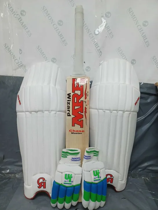 CRICKET BAT WITH SHIN PADS AND GLOVES