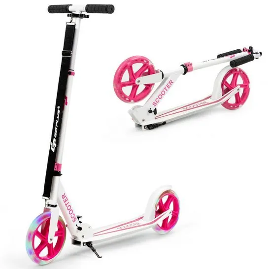 BOXED COSTWAY FOLDING KIDS SCOOTER WITH EXTRA WIDE DECK AND LED LIGHTED PU WHEELS - PINK