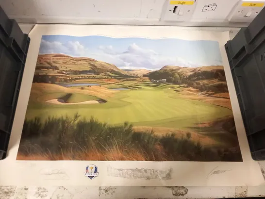 THE OFFICIAL PRINT FOR THE 2014 RYDER CUP, 2ND HOLE, THE PGA CENTENARY COURSE, GLENEAGLES BY GRAEME W. BAXTER SIGNED BY THE ARTIST AND PAUL MCGINLEY, EUROPEAN TEAM CAPTAIN #406/1250