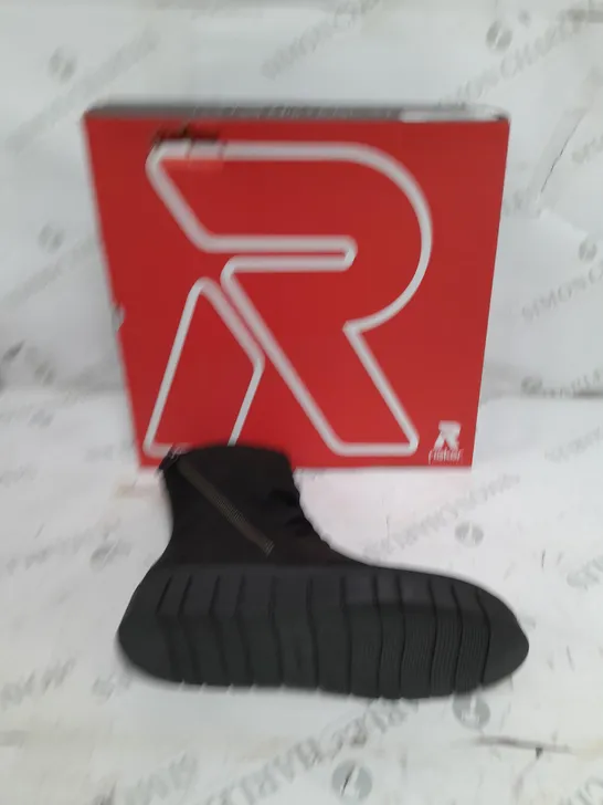 BOXED PAIR OF RIEKER BLACK FLEECE LINING BOOTS SIZE 5