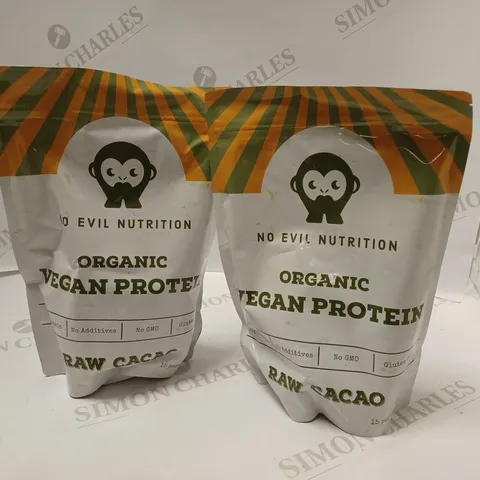 LOT OF 2 NO EVIL NUTRITION ORGANIC VEGAN PROTEIN RAW CACAO (2 x 500g)