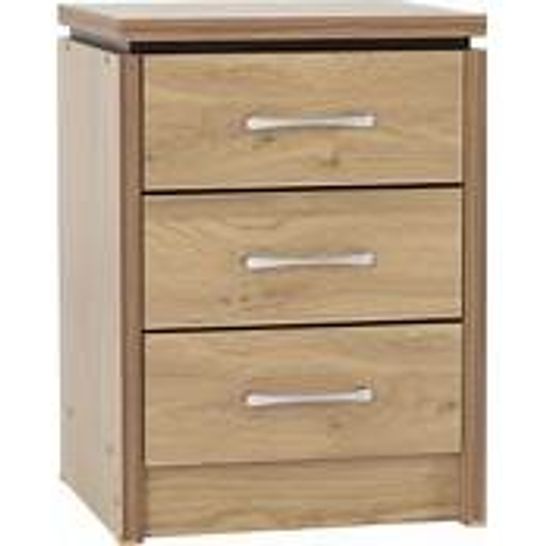 BOXED CHARLES 3 DRAWER BEDSIDE TABLE OAK EFFECT VANEER