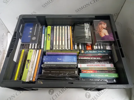 BOX TO CONTAIN APPROX. 65 X ASSORTED MUSIC CD'S & CASSETTES, MOST SEALED. ARTISTS VARY 