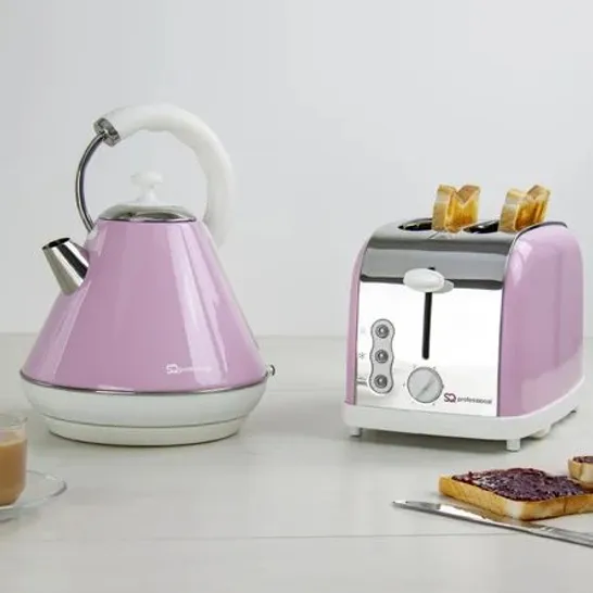 BOXED SQ PROFFESIONAL BREAKFAST SET. INCLUDES KETTLE AND 2-SLICE TOASTER IN PINK 