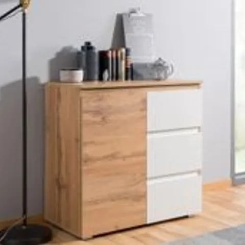 BOXED IMAGE 2 KOMMODE 1-DOOR 3-DRAWER CHEST IN OAK/WHITE - 1/1