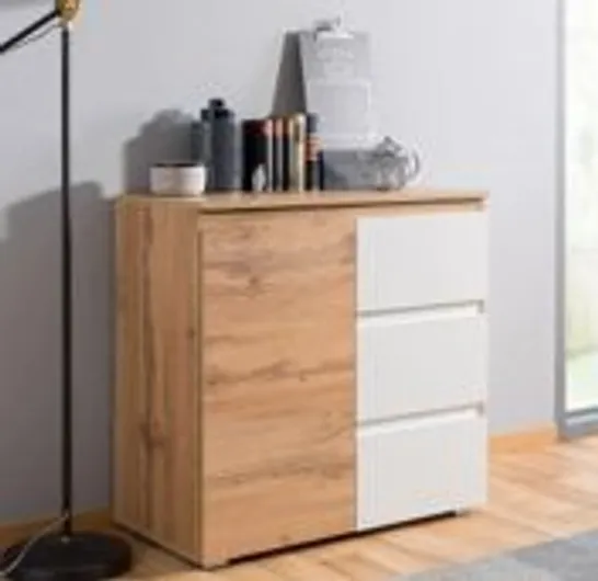 BOXED IMAGE 2 KOMMODE 1-DOOR 3-DRAWER CHEST IN OAK/WHITE - 1/1