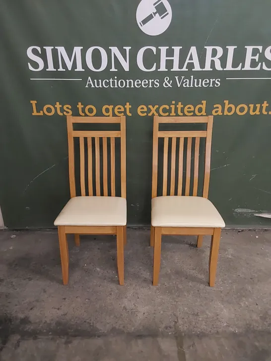 SET OF 2 BALI OAK DINING CHAIRS WITH IVORY SEAT PADS