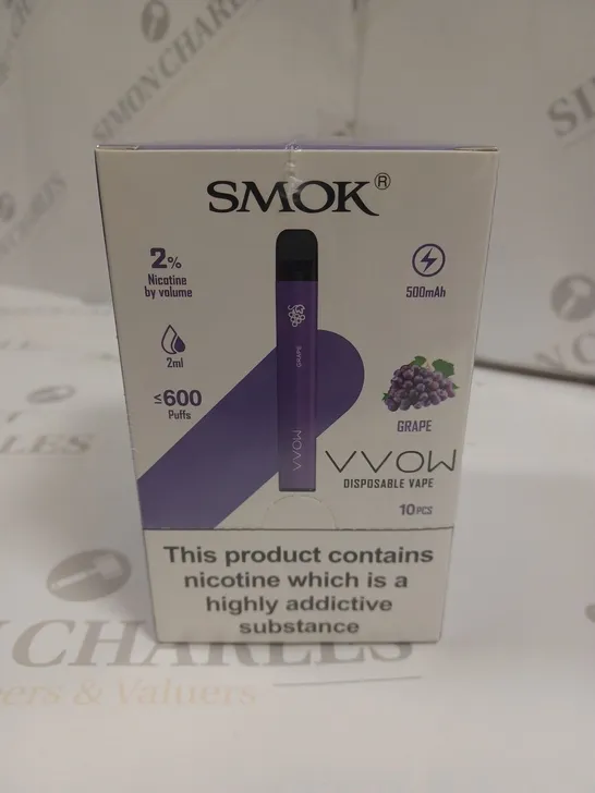 SEALED SMOK VVOW 10-PACK OF DISPOSABLE VAPES - GRAPE