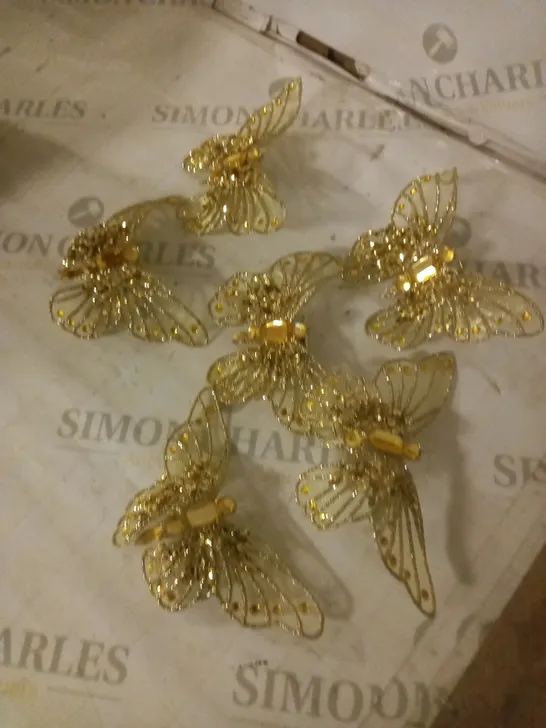 ALISON CORK CLOTHES CLIP SET OF GOLD GLITTER AND CRYSTAL BUTTERFLIES