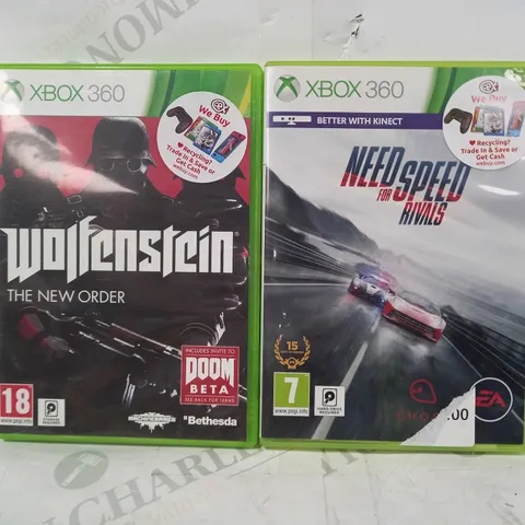 LOT OF 2X XBOX 360 VIDEO GAMES - NEED FOR SPEED RIVALS, & WOLFENSTEIN THE NEW ORDER