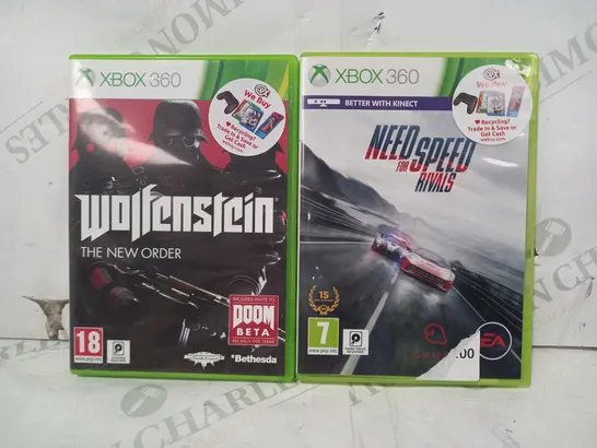 LOT OF 2X XBOX 360 VIDEO GAMES - NEED FOR SPEED RIVALS, & WOLFENSTEIN THE NEW ORDER