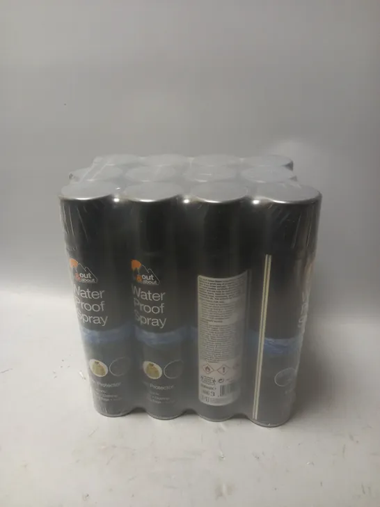 PACK OF 12 OUT AND ABOUT WATER PROOF SPRAY - FABRIC PROTECTOR - COLLECTION ONLY