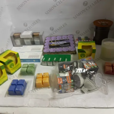 LOT OF ASSORTED HOUSEHOLD GOODS TO INCLUDE CITRONELLA CANDLE, SCENTED VOTIVES, AND TEA LIGHTS ETC.