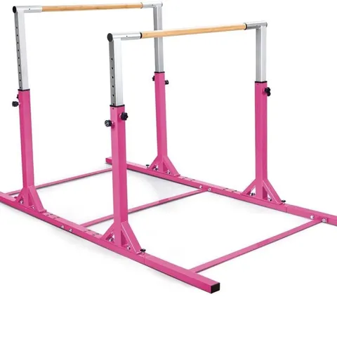 BOXED COSTWAY ADJUSTABLE KIDS DOUBLE HORIZONTAL BARS GYMNASTIC TRAINING PARALLEL BARS - PINK (2 BOXES)