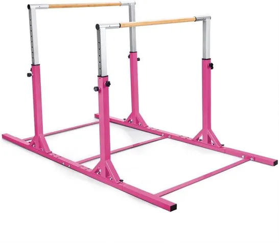 BOXED COSTWAY ADJUSTABLE KIDS DOUBLE HORIZONTAL BARS GYMNASTIC TRAINING PARALLEL BARS - PINK (2 BOXES)