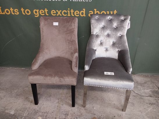 TWO DESIGNER  PLUSH FABRIC UPHOLSTERED DINING CHAIRS 