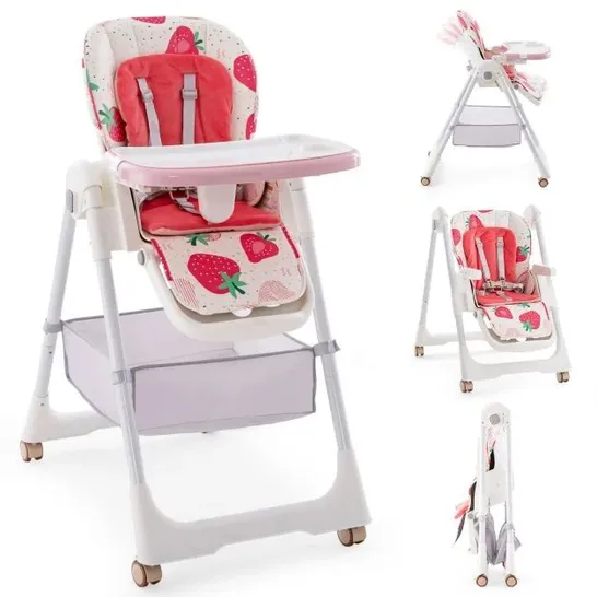 BOXED FOLDING CONVERTIBLE BABY HIGH CHAIR WITH RECLINING BACKREST - PINK