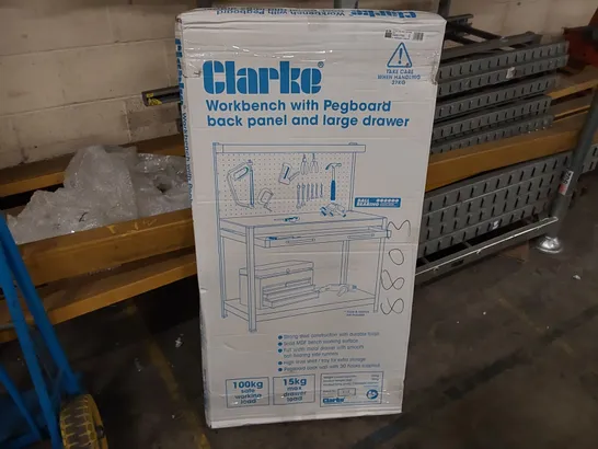 BOXED CLARKE WORKBENCH WITH PEG BOARD 