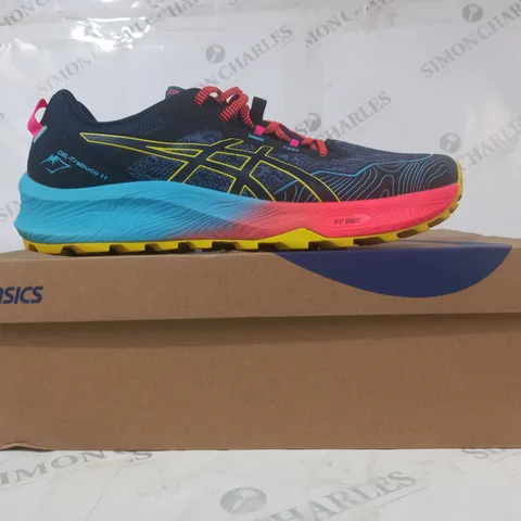 BOXED PAIR OF ASICS GEL-TRABUCO 11 SHOES IN MULTICOLOUR UK SIZE 11.5