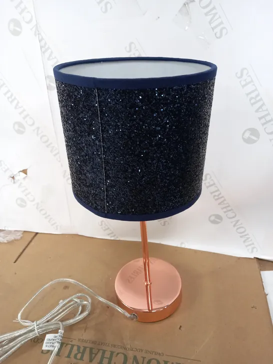ROSEGOLD TABLE LAMP WITH MIDNIGHT BLUE GLITTER SHADE