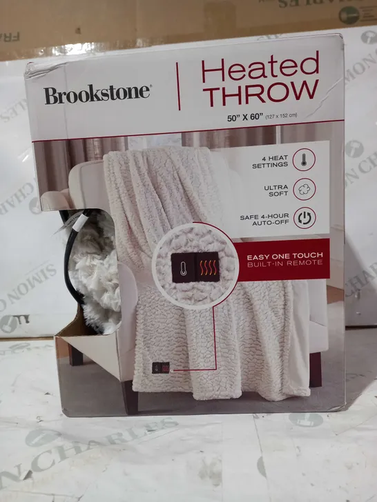 BROOKSTONE HEATED THROW 50" X 60" IN BEIGE