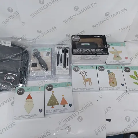 APPROXIMATELY 8 SIZZIX CRAFTING ITEMS TO INCLUDE THINLITS DIE, SORTING FOLDER, AND DIE BRUSH AND FOAM PAD ETC. 