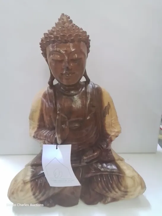 BRAND NEW BOXED WOODEN BUDDHA FIGURE approx 13" tall