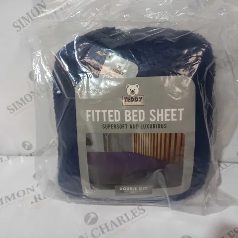 GAVENO CAVALIA TEDDY COLLECTION FITTED BED SHEET - DOUBLE - NAVY