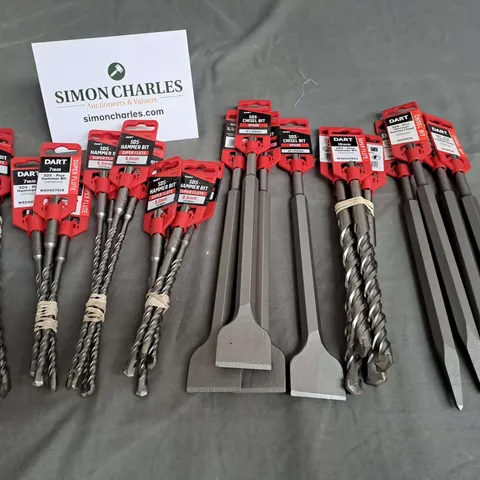 LARGE QUANTITY OF ASSORTED DART SDS HAMMER & CHISEL DRILL BITS