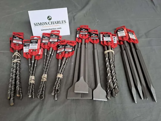 LARGE QUANTITY OF ASSORTED DART SDS HAMMER & CHISEL DRILL BITS