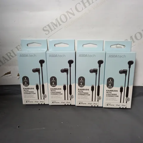 APPROXIMATELY 64 4-PACK OF BRAND NEW BOXED EARBUDS WITH LIGHTNING CONNECTOR