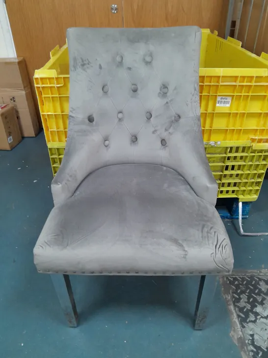 WARWICK VELVET DINING CHAIR - GREY/CHROME (1 BOX) - COLLECTION ONLY RRP £299.99