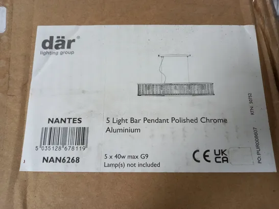 BOXED NANTES DAR LIGHTING 5-LAMP DAR PENDANT LIGHT IN POLISHED CHROME ALUMINIUM