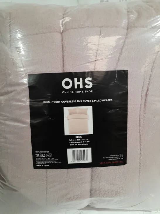 OHS BLUSH TEDDY COVERLESS 10.5 TOG DUVET AND PILLOWCASE 225X220CM