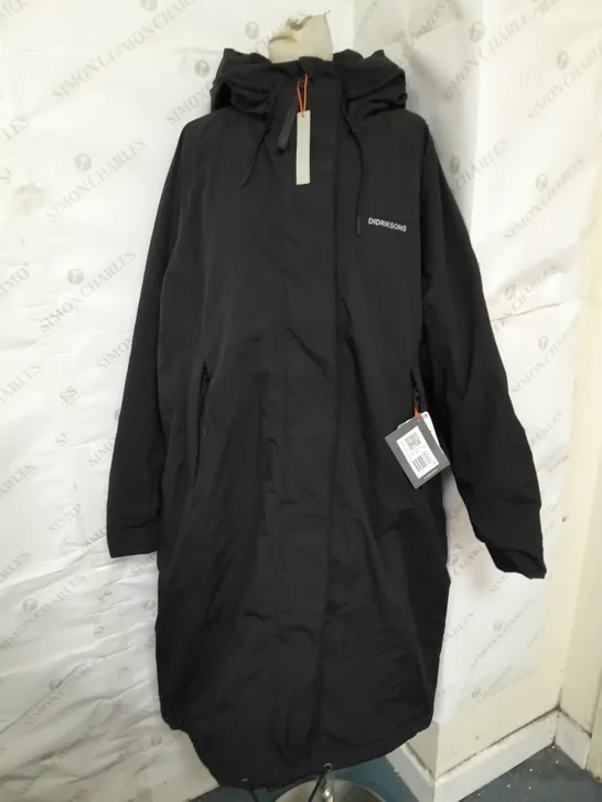 DIDRIKSONS OVERSIZED LONGLINE WATERPROOF PADDED PARKA IN BLACK SIZE 10