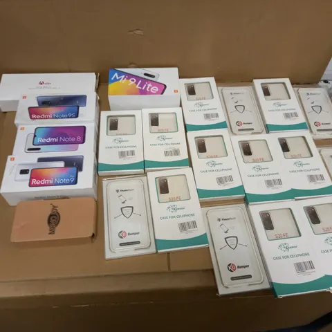 LOT OF APPROXIMATELY 40 PHONE CASES, EMPTY REDMI MOBILE PHONE BOXES, AND MI 9 LITE BOX ETC.