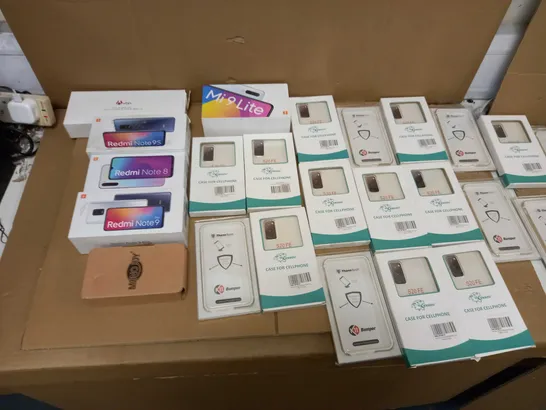 LOT OF APPROXIMATELY 40 PHONE CASES, EMPTY REDMI MOBILE PHONE BOXES, AND MI 9 LITE BOX ETC.