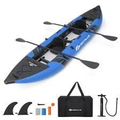 BOXED COSTWAY GOPLUS INFLATABLE WATER FLOAT SET PORTABLE 2-PERSON KAYAK WITH ALUMINIUM OARS EVA PADDED SEAT - BLUE