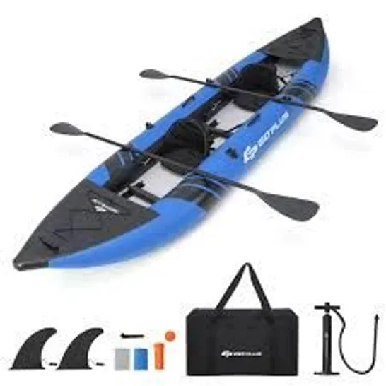 BOXED COSTWAY GOPLUS INFLATABLE WATER FLOAT SET PORTABLE 2-PERSON KAYAK WITH ALUMINIUM OARS EVA PADDED SEAT - BLUE