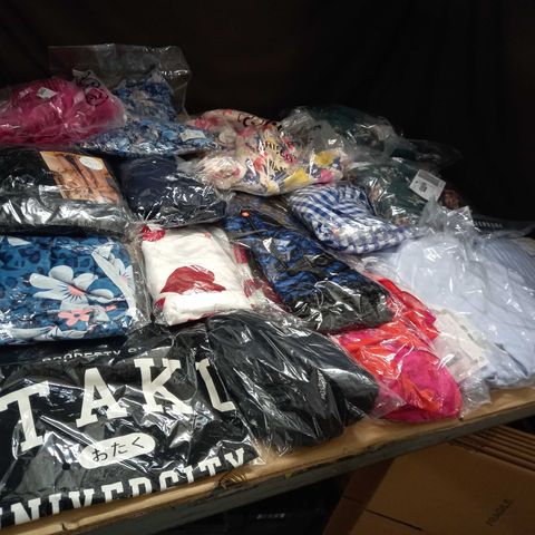 LARGE BOX OF APPROX. 50 ASSORTED BAGGED CLOTHING ITEMS TO INCLUDE: H&M, LOVEDROBE & CHI CHI LONDON IN VARIOUS SIZES
