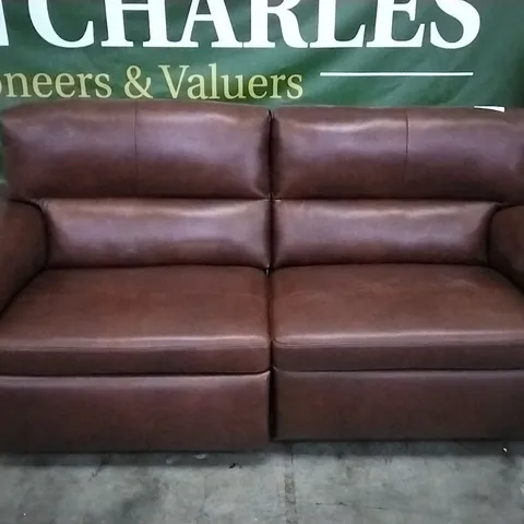 QUALITY ITALIAN DESIGNER GRADO TAN LEATHER POWER RECLINER LARGE SOFA