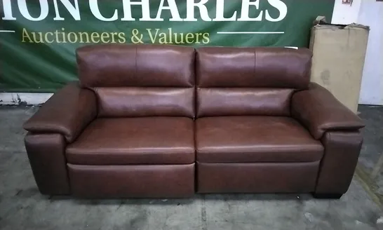 QUALITY ITALIAN DESIGNER GRADO TAN LEATHER POWER RECLINER LARGE SOFA