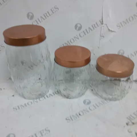 SET OF 3 GLASS JARS WITH BRONZE LIDS