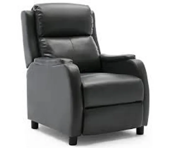 BOXED DESIGNER GREY LEATHER PUSHBACK RECLINING EASY CHAIR 